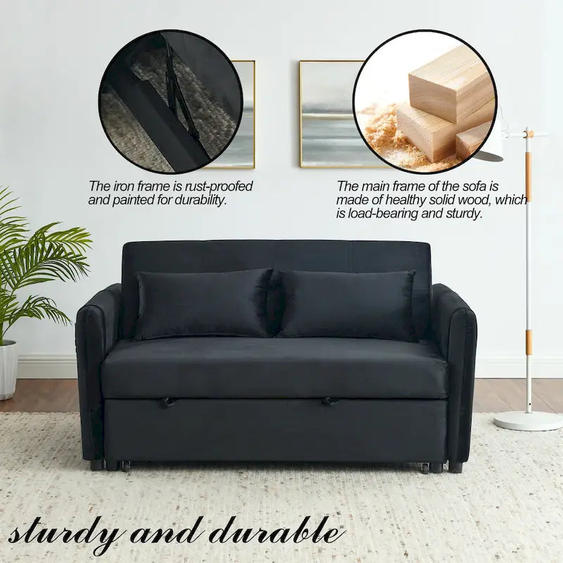 Canapé double en velours polyvalent 3-en-1 avec lit gigogne