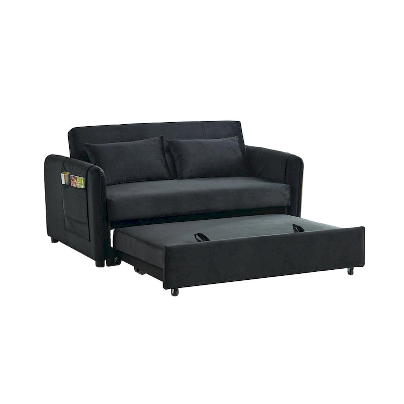 Canapé double en velours polyvalent 3-en-1 avec lit gigogne