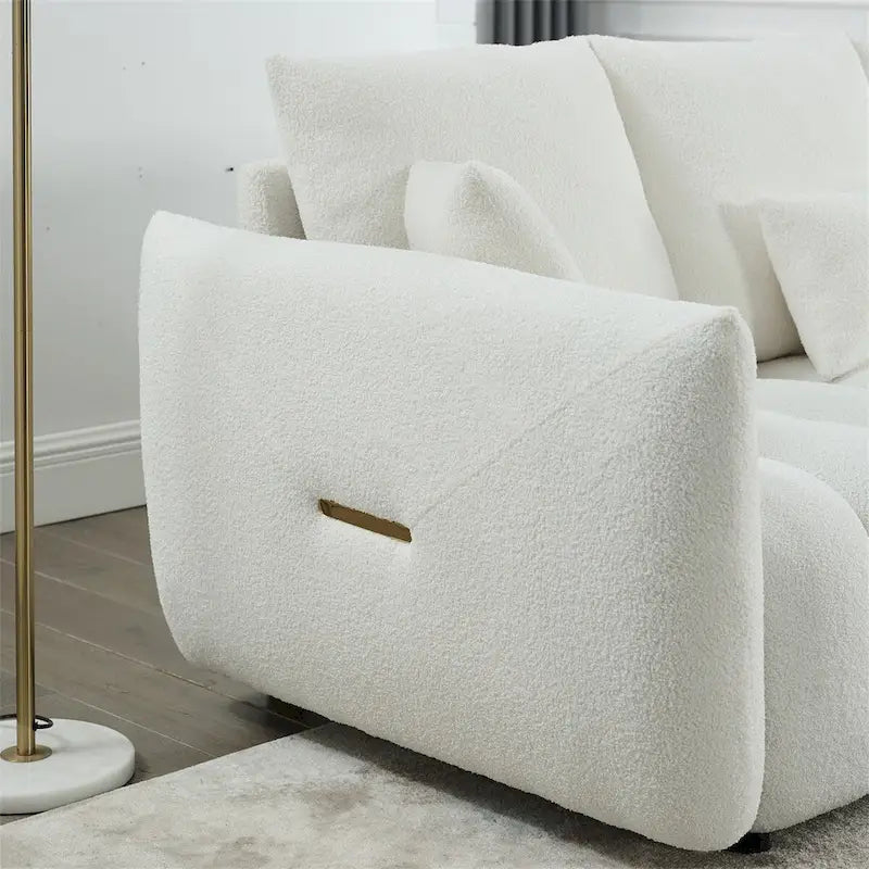 Canapé en tissu Teddy rembourré avec 3 oreillers et cadre en bois massif
