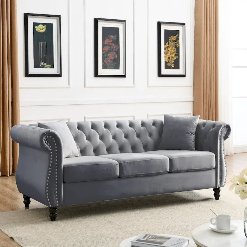 Canapé Chesterfield gris Salon