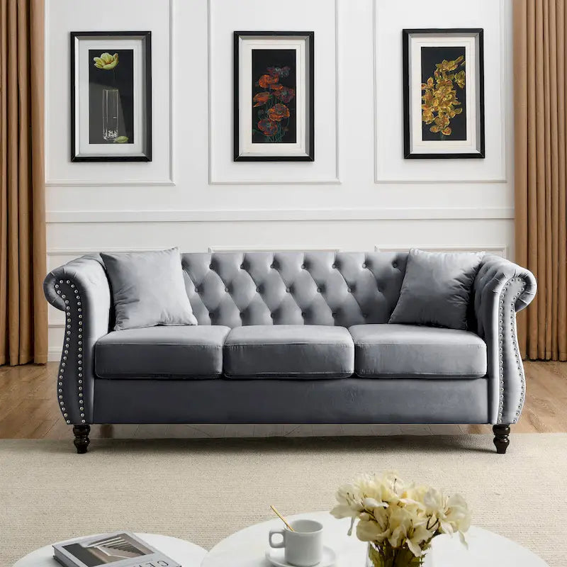 Canapé Chesterfield gris Salon