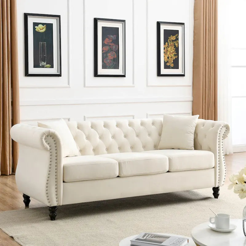 Canapé Chesterfield gris Salon