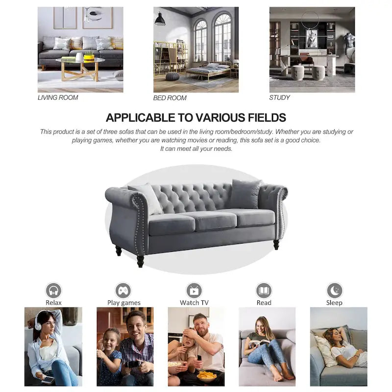 Canapé Chesterfield gris Salon