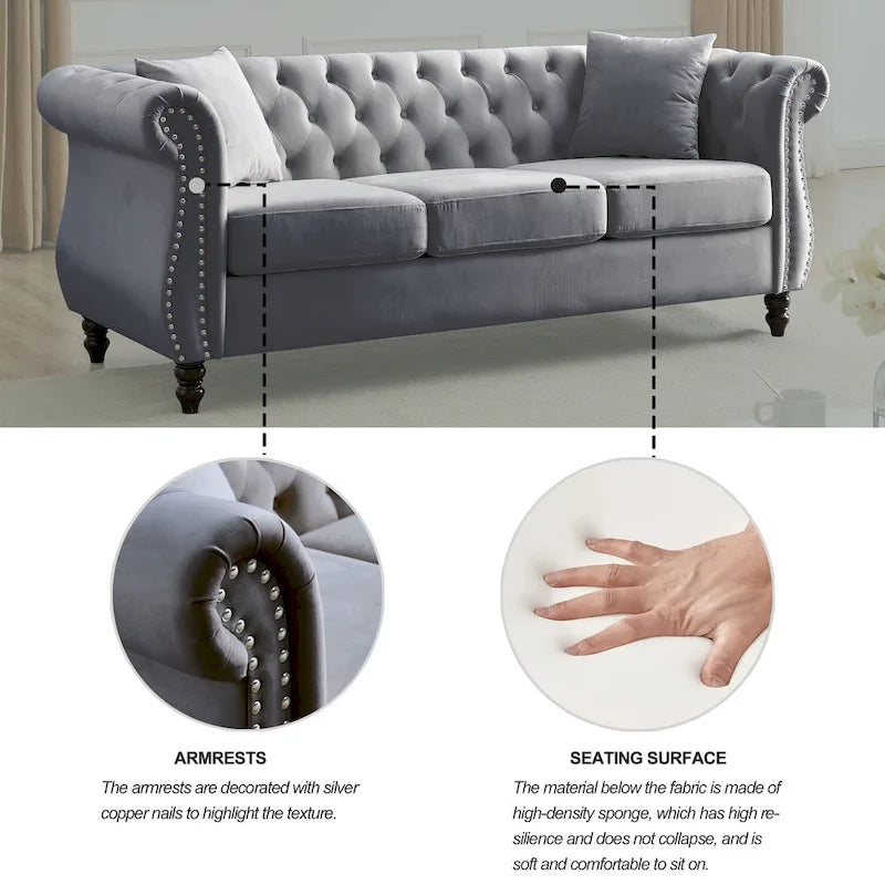 Canapé Chesterfield gris Salon