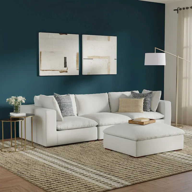 WYNDENHALL Marlee Canapé modulaire 3 places et pouf en tissu chenille velouté haute performance