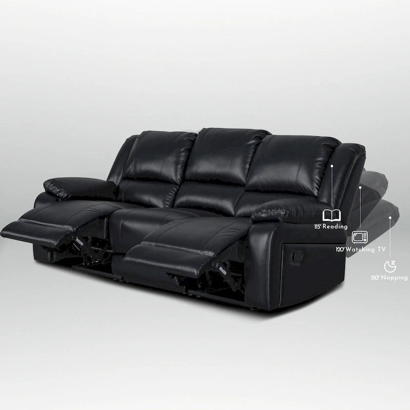 Ensemble de canapés inclinables manuels 2 pièces en similicuir classique pour salon avec console et porte-gobelets