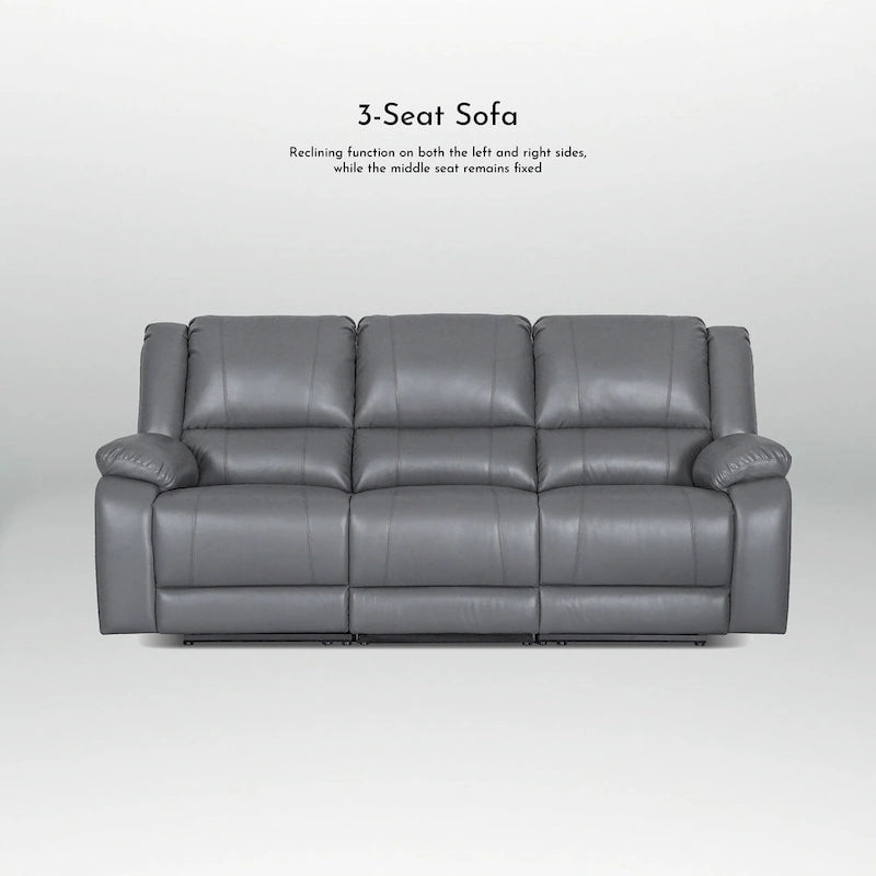 Ensemble de canapés inclinables manuels 2 pièces en similicuir classique pour salon avec console et porte-gobelets