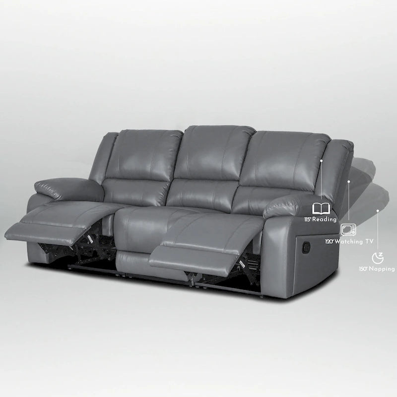 Ensemble de canapés inclinables manuels 2 pièces en similicuir classique pour salon avec console et porte-gobelets