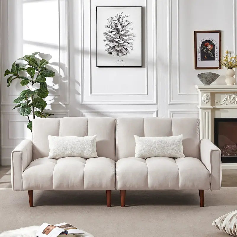 Canapé-lit futon convertible, canapé-lit ajustable, canapé-lit futon moderne en tissu de lin avec 2 oreillers