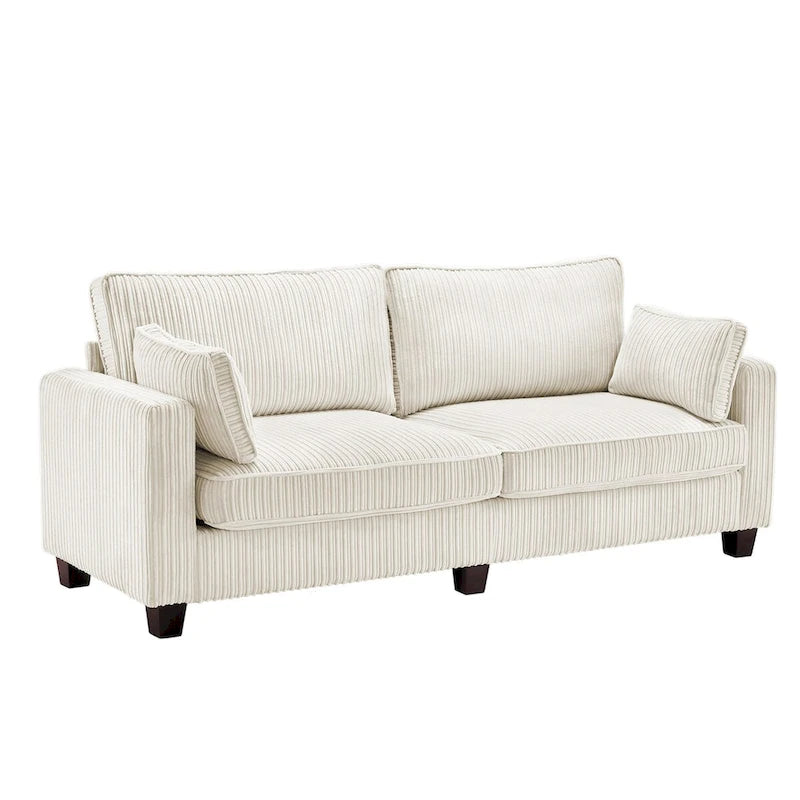LUE BONA 81 Canapé 3 places moderne en velours côtelé, canapé rembourré rectangulaire en polyester avec base en bois pour salon