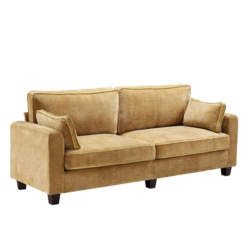 LUE BONA 81 Canapé 3 places moderne en velours côtelé, canapé rembourré rectangulaire en polyester avec base en bois pour salon