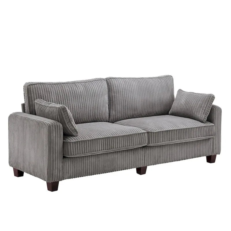 LUE BONA 81 Canapé 3 places moderne en velours côtelé, canapé rembourré rectangulaire en polyester avec base en bois pour salon
