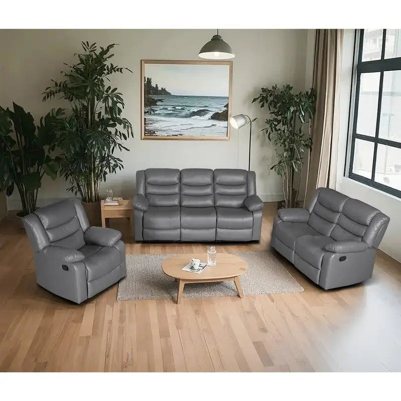 Ensemble de canapés de salon inclinables manuellement en similicuir 3 pièces avec table escamotable et console