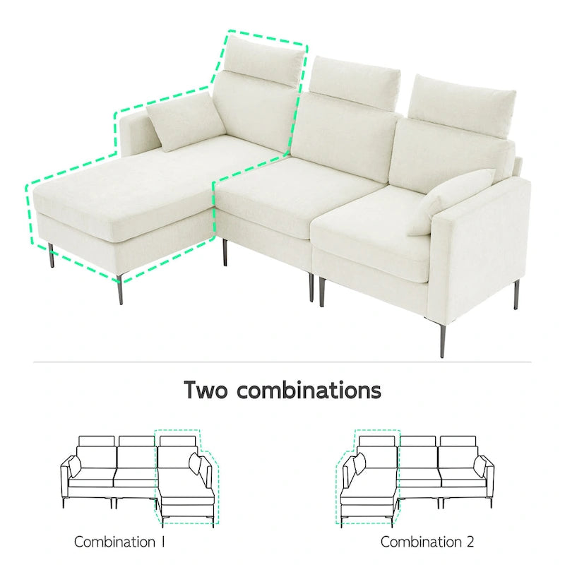 Canapé sectionnel chenille 89 po avec méridienne extra large pour salon
