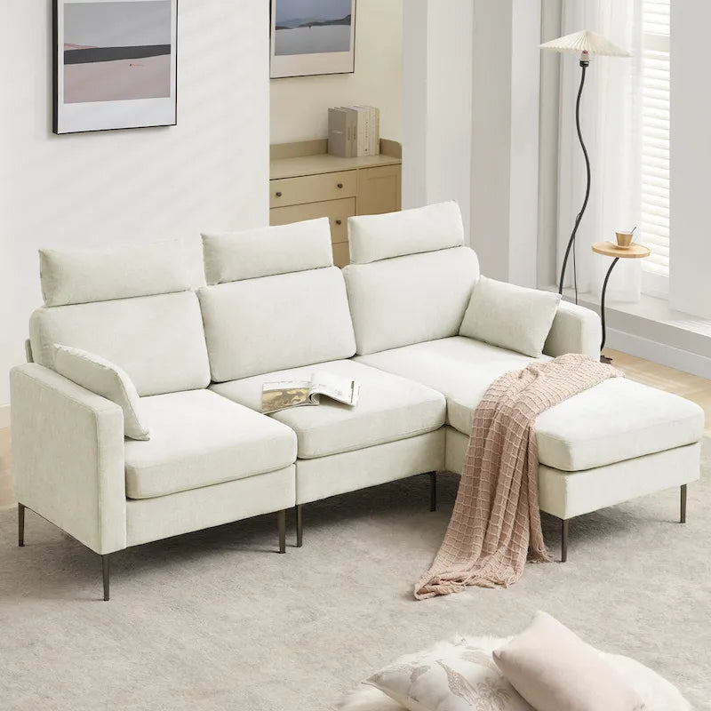 Canapé sectionnel chenille 89 po avec méridienne extra large pour salon