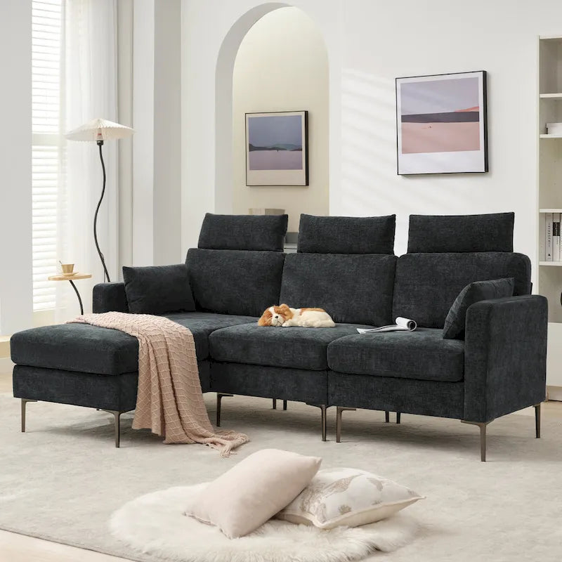 Canapé sectionnel chenille 89 po avec méridienne extra large pour salon