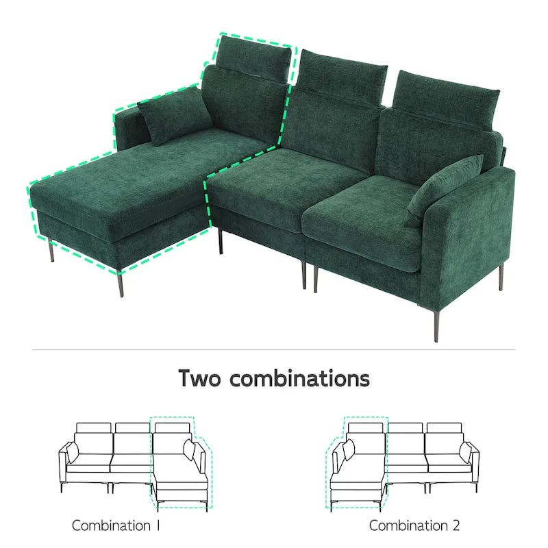Canapé sectionnel chenille 89 po avec méridienne extra large pour salon