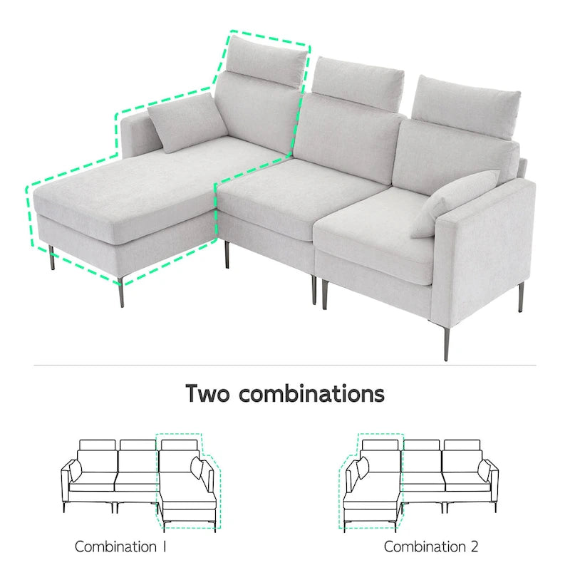 Canapé sectionnel chenille 89 po avec méridienne extra large pour salon