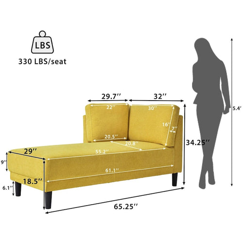 Canapé d'angle en tissu de lin 65, méridienne intérieure rembourrée, canapé-lit, canapé-lit en bois massif pour chambre à coucher et salon