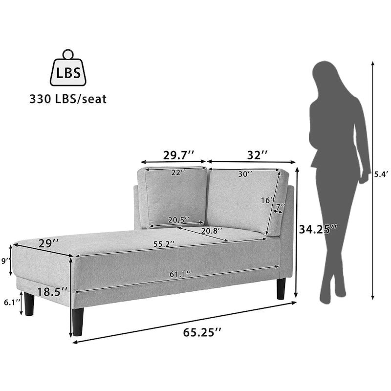 Canapé d'angle en tissu de lin 65, méridienne intérieure rembourrée, canapé-lit, canapé-lit en bois massif pour chambre à coucher et salon