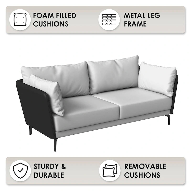 Canapé 3 places en cuir Luxify avec pieds en métal et coussins amovibles pour salons et salles de séjour
