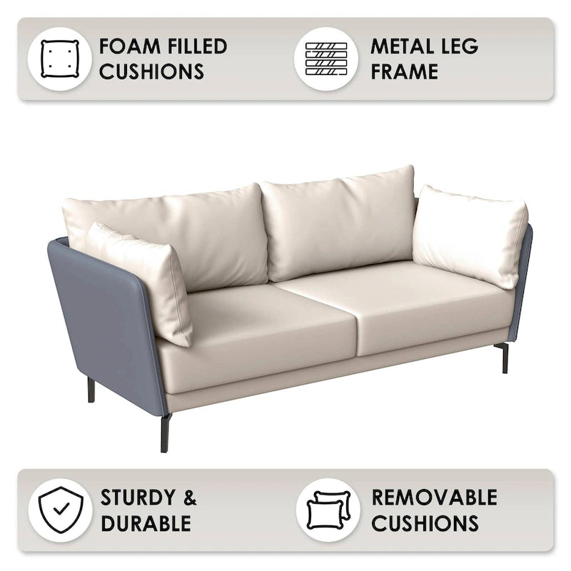 Canapé 3 places en cuir Luxify avec pieds en métal et coussins amovibles pour salons et salles de séjour