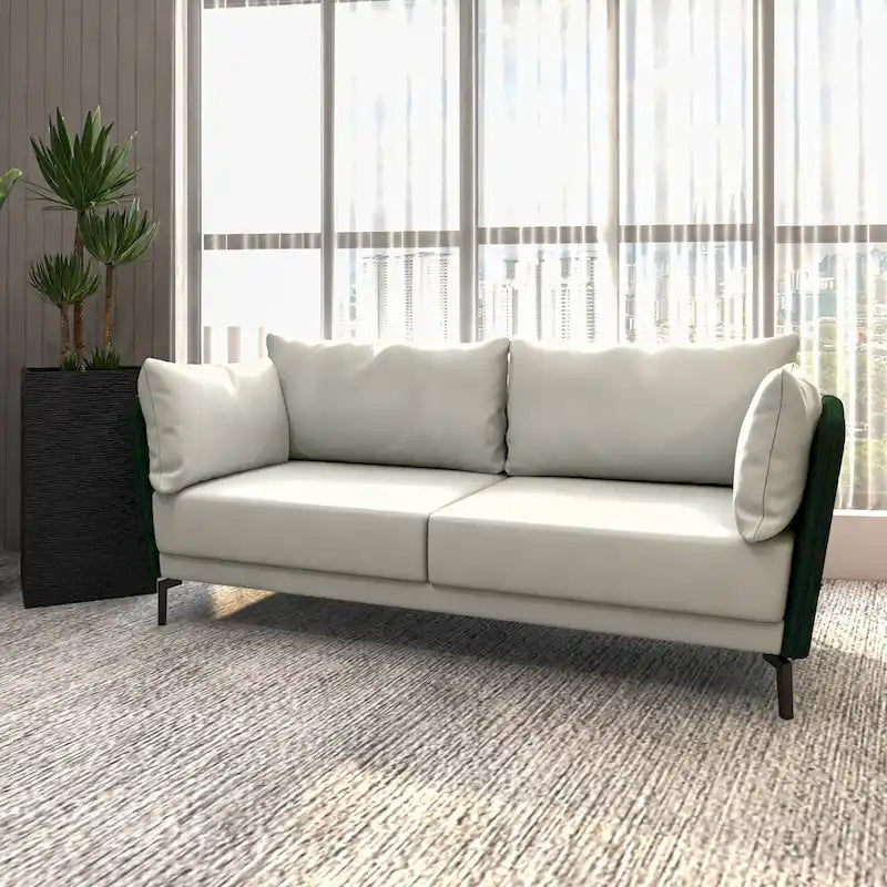 Canapé 3 places en cuir Luxify avec pieds en métal et coussins amovibles pour salons et salles de séjour