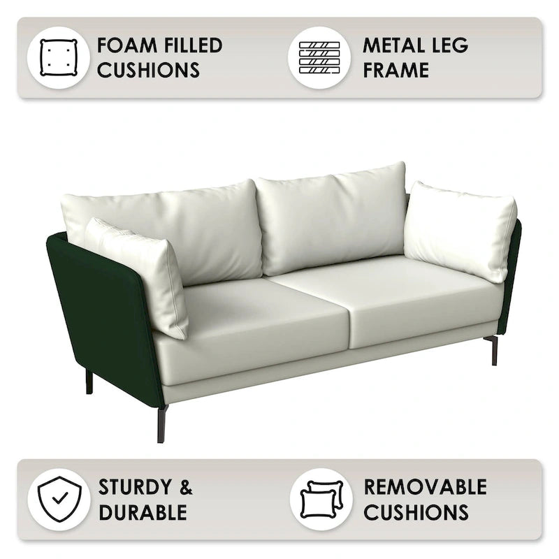 Canapé 3 places en cuir Luxify avec pieds en métal et coussins amovibles pour salons et salles de séjour