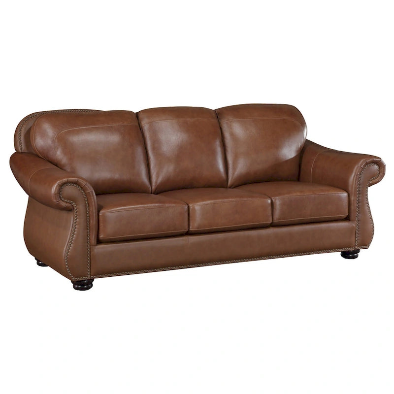 Canapé Boro 85 po, cuir pleine fleur marron riche et similicuir, bois massif
