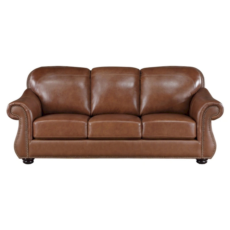 Canapé Boro 85 po, cuir pleine fleur marron riche et similicuir, bois massif
