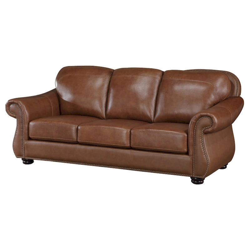 Canapé Boro 85 po, cuir pleine fleur marron riche et similicuir, bois massif