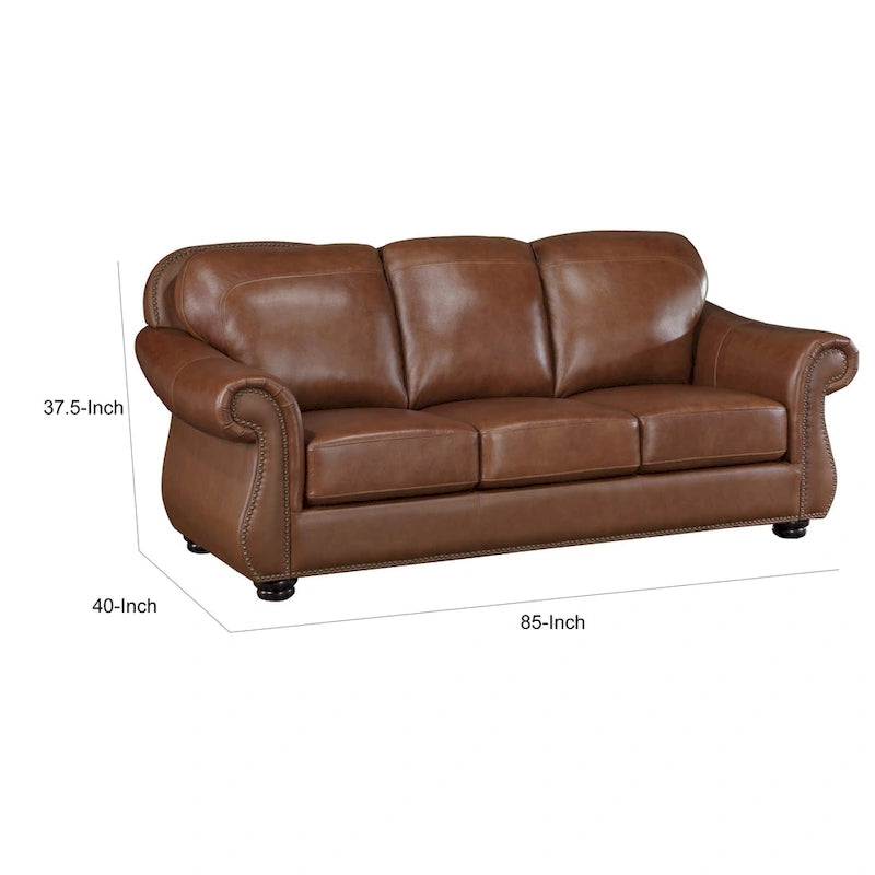 Canapé Boro 85 po, cuir pleine fleur marron riche et similicuir, bois massif