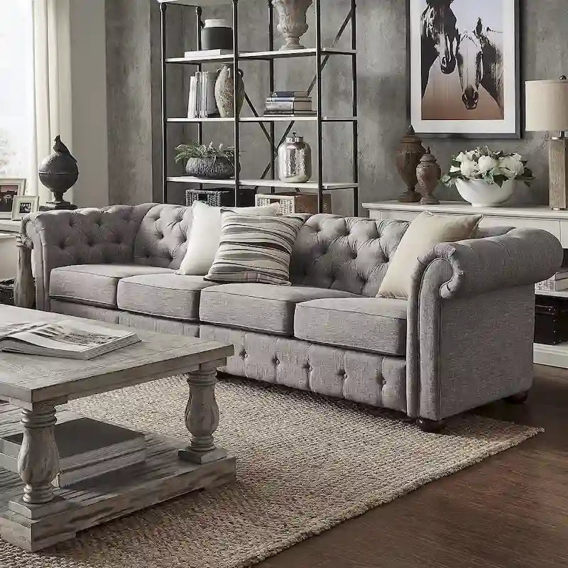 Canapé Chesterfield Knightsbridge Gris Clair Extra-Long par iNSPIRE Q Artisan