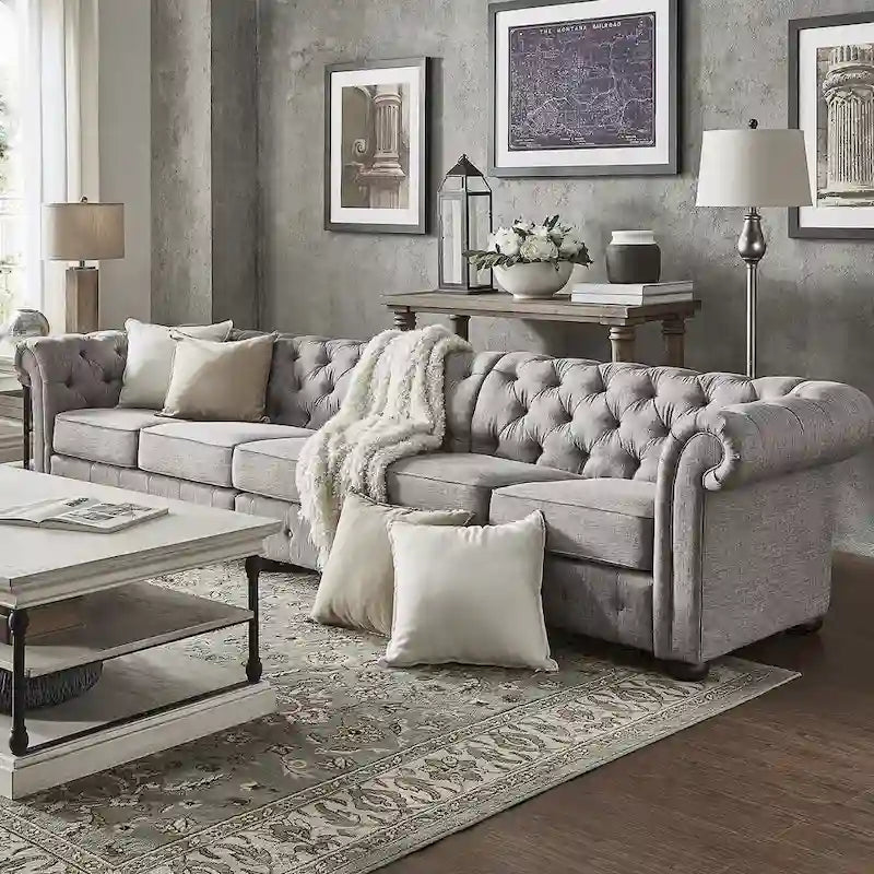 Canapé Chesterfield Knightsbridge Gris Clair Extra-Long par iNSPIRE Q Artisan