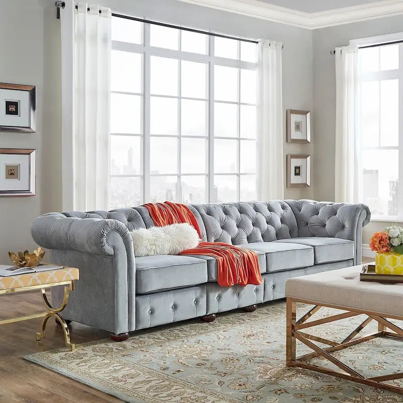 Canapé Chesterfield Knightsbridge Gris Clair Extra-Long par iNSPIRE Q Artisan