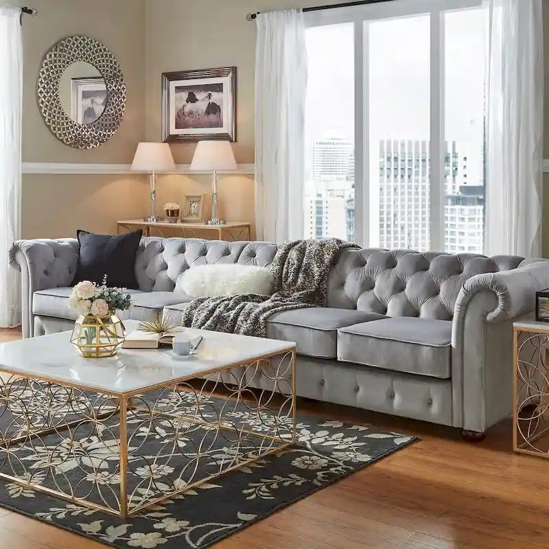 Canapé Chesterfield Knightsbridge Gris Clair Extra-Long par iNSPIRE Q Artisan