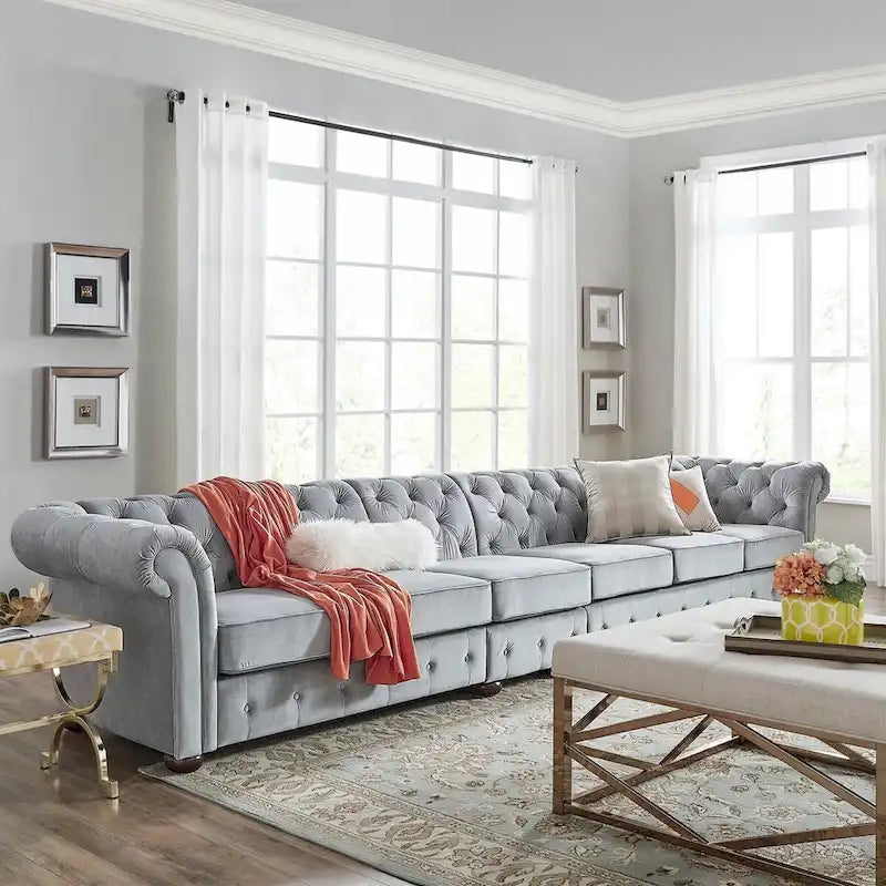 Canapé Chesterfield Knightsbridge Gris Clair Extra-Long par iNSPIRE Q Artisan