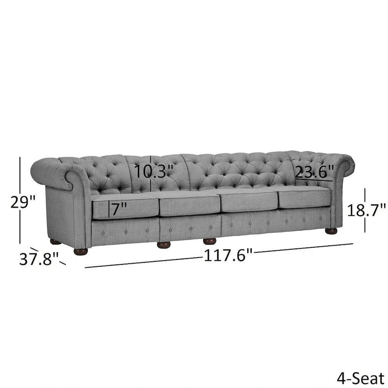 Canapé Chesterfield Knightsbridge Gris Clair Extra-Long par iNSPIRE Q Artisan