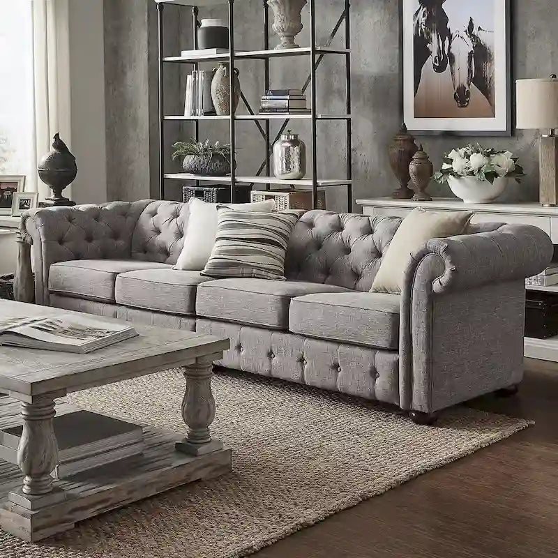 Canapé Chesterfield Knightsbridge Gris Clair Extra-Long par iNSPIRE Q Artisan
