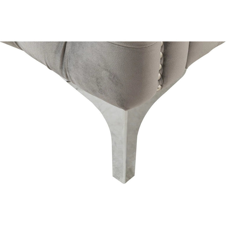 Canapé moderne Joel de 185 cm avec 3 coussins, velours gris capitonné, pieds argentés