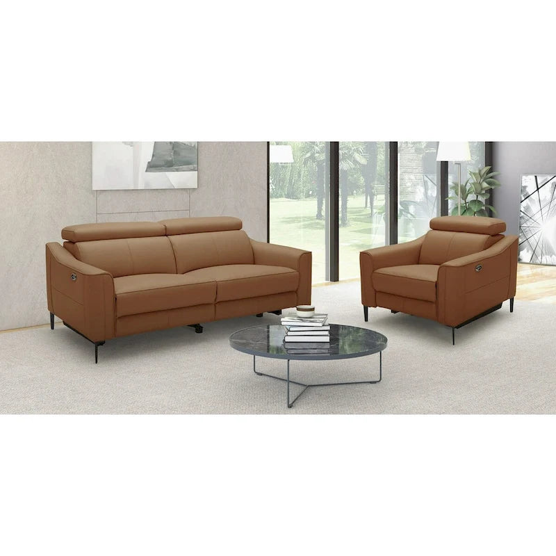 Canapé Eden en cuir camel moderne Divani Casa avec 2 fauteuils inclinables