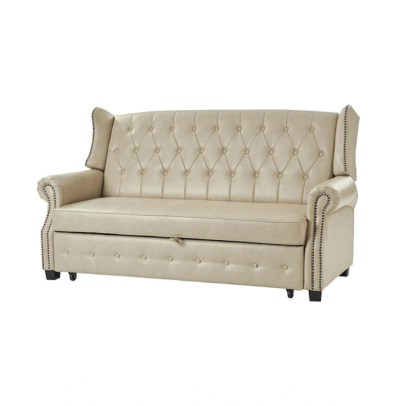 Canapé-lit Ruedi Transitional 73,6 po en cuir végétalien avec dossier touffeté et clous de HULALA HOME