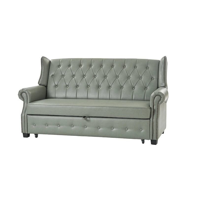 Canapé-lit Ruedi Transitional 73,6 po en cuir végétalien avec dossier touffeté et clous de HULALA HOME