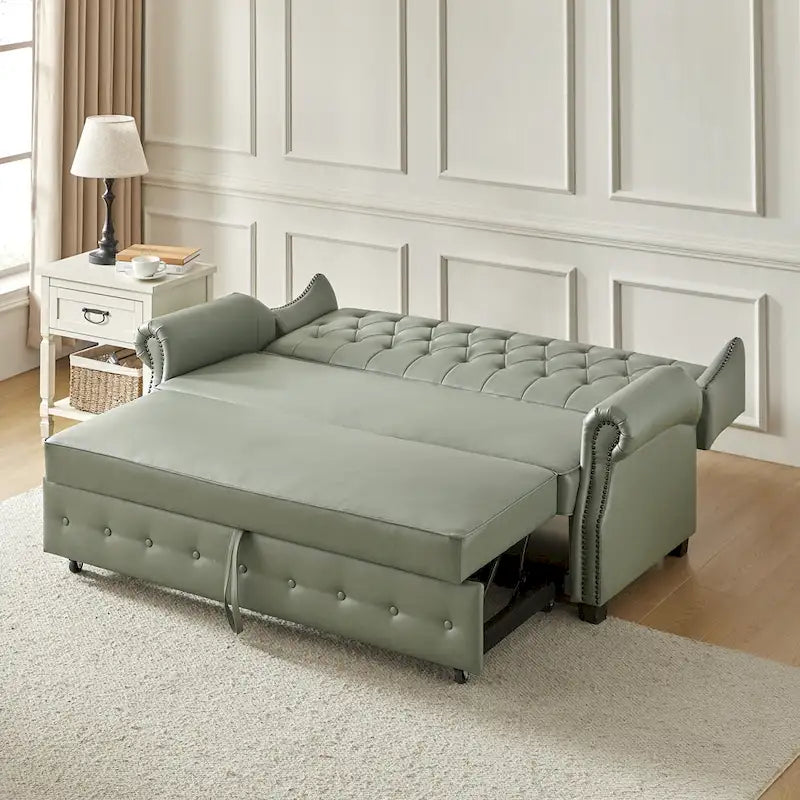 Canapé-lit Ruedi Transitional 73,6 po en cuir végétalien avec dossier touffeté et clous de HULALA HOME