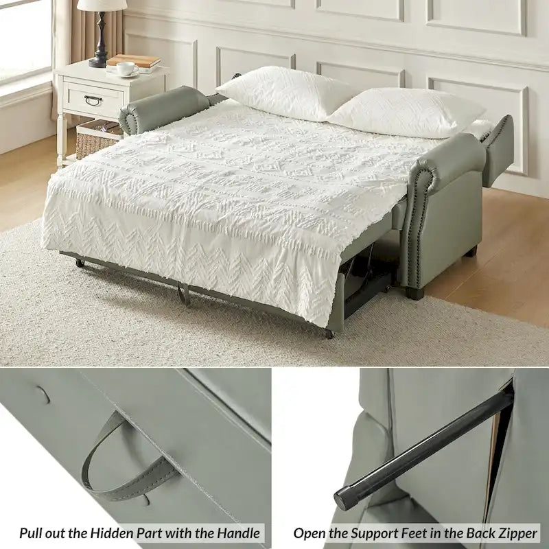Canapé-lit Ruedi Transitional 73,6 po en cuir végétalien avec dossier touffeté et clous de HULALA HOME