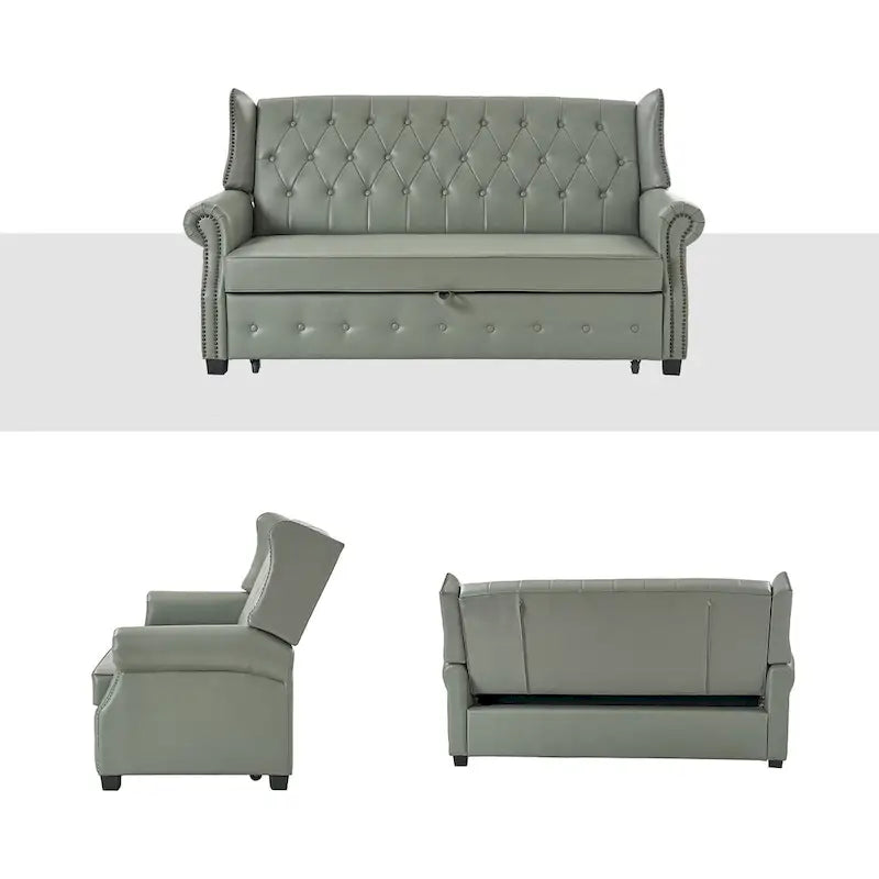 Canapé-lit Ruedi Transitional 73,6 po en cuir végétalien avec dossier touffeté et clous de HULALA HOME