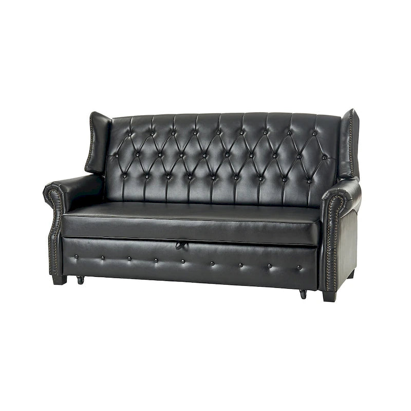 Canapé-lit Ruedi Transitional 73,6 po en cuir végétalien avec dossier touffeté et clous de HULALA HOME