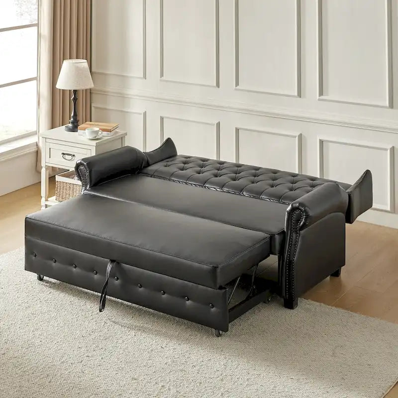 Canapé-lit Ruedi Transitional 73,6 po en cuir végétalien avec dossier touffeté et clous de HULALA HOME