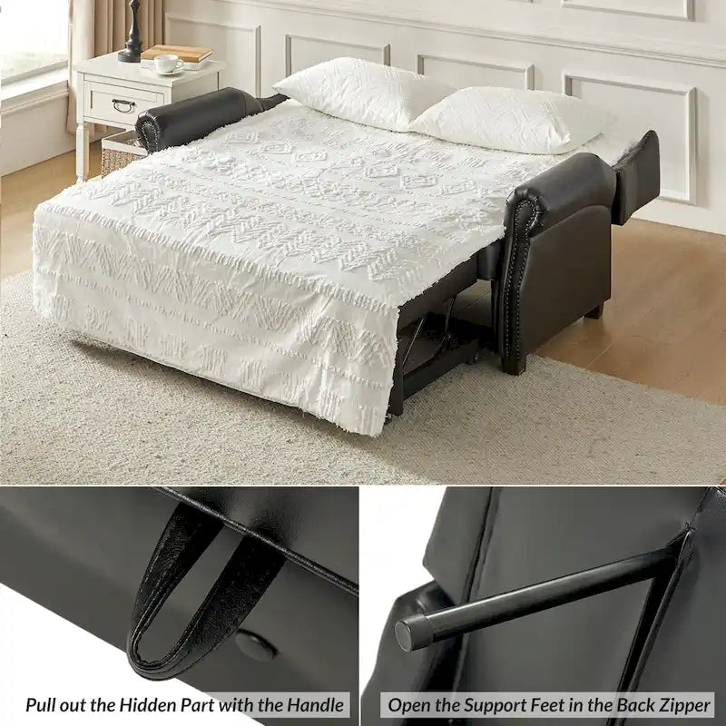 Canapé-lit Ruedi Transitional 73,6 po en cuir végétalien avec dossier touffeté et clous de HULALA HOME
