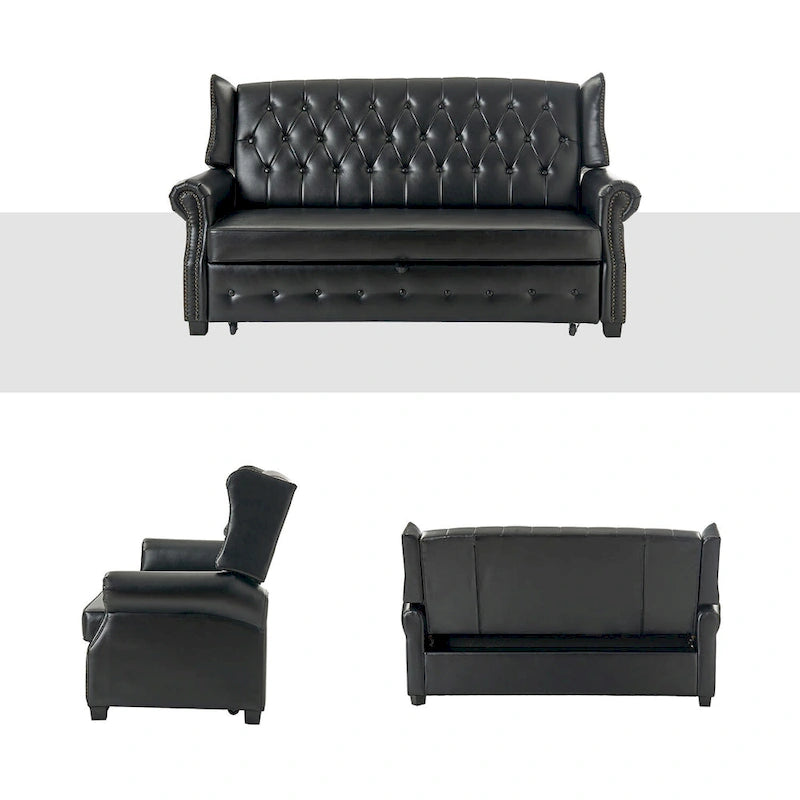 Canapé-lit Ruedi Transitional 73,6 po en cuir végétalien avec dossier touffeté et clous de HULALA HOME